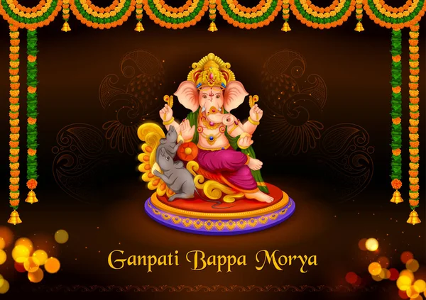 Lord Ganpati fundo para Ganesh Chaturthi festival da Índia com mensagem significado Meu Senhor Ganesha —  Vetores de Stock
