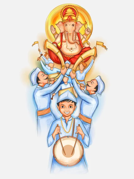 Peuple indien célébrant le fond de Lord Ganpati pour le festival Ganesh Chaturthi de l'Inde — Image vectorielle
