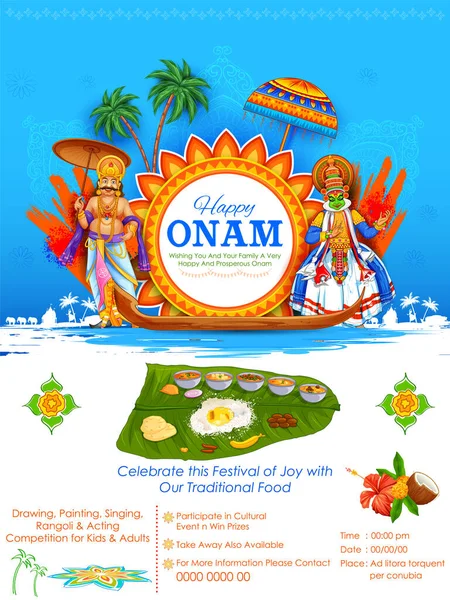 Happy Onam sváteční festival pozadí Kerala Jižní Indie — Stockový vektor