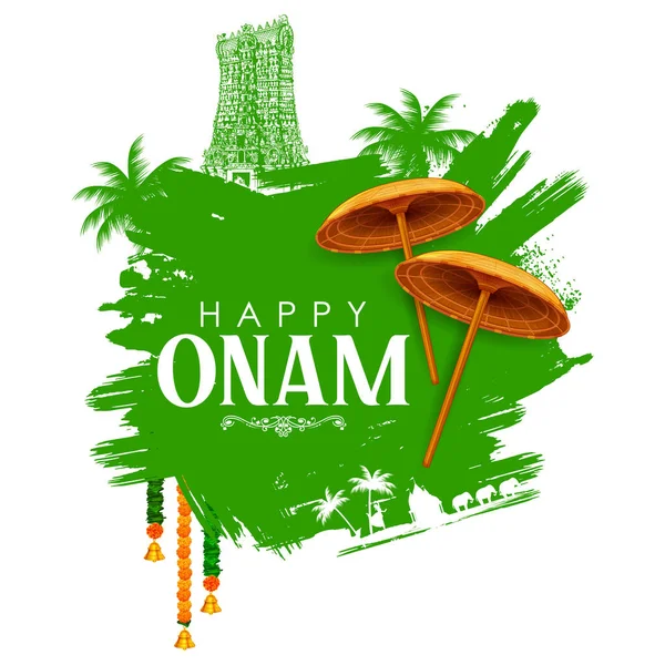 Happy Onam φεστιβάλ διακοπών φόντο της Κεράλα της Νότιας Ινδίας — Διανυσματικό Αρχείο