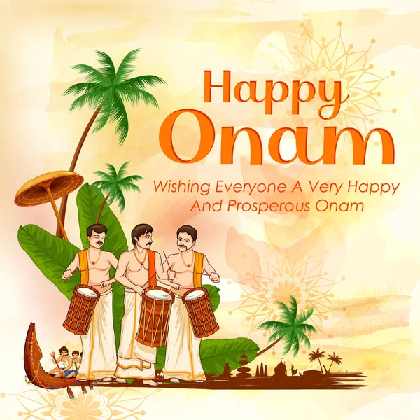 Happy Onam wakacje tle festiwalu Kerala South India — Wektor stockowy