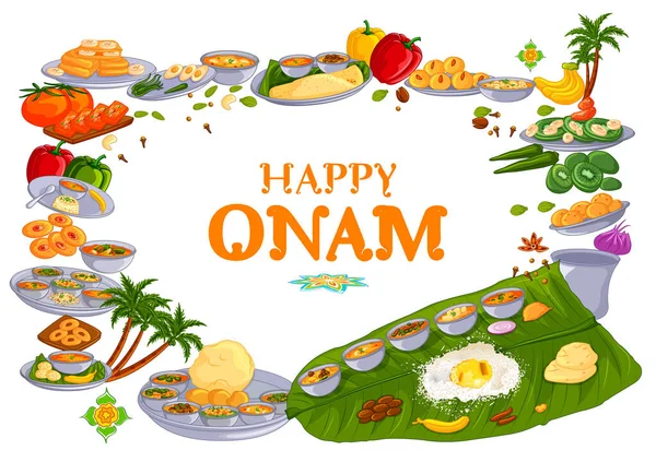 Feliz festival de vacaciones Onam fondo de Kerala Sur de la India — Vector de stock