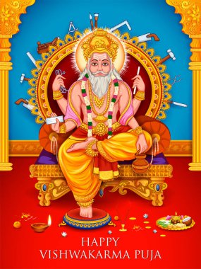 Hindu God Vishwakarma, an architect, and divine engineer of universe clipart