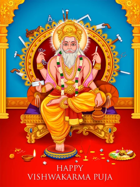 Hindu God Vishwakarma, an architect, and divine engineer of universe — Stock Vector