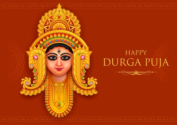 Diosa Durga Cara en Happy Durga Puja Subh Navratri Indio religioso encabezado banner fondo — Vector de stock