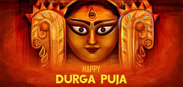 Diosa Durga Cara en Happy Durga Puja Subh Navratri Indio religioso encabezado banner fondo — Vector de stock