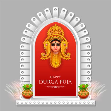 Durga Puja Subh Navratri 'deki Durga Surat Tanrıçası Dini afiş arka planı