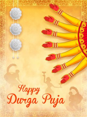 Durga Puja Subh Navratri 'deki Durga Surat Tanrıçası Dini afiş arka planı