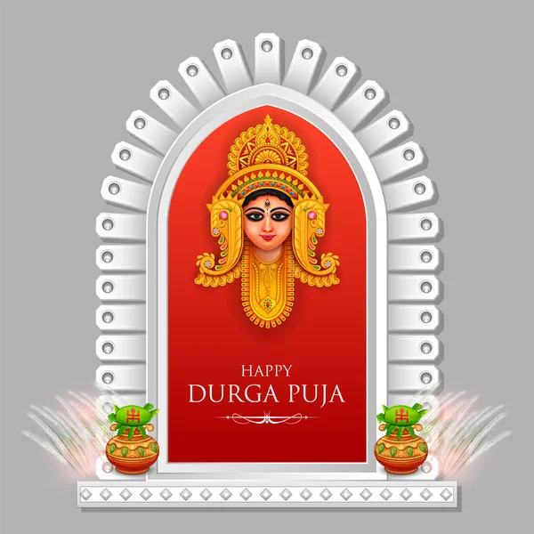 Θεά Durga Face στο Happy Durga Puja Subh Navratri ινδική θρησκευτική κεφαλίδα banner φόντο — Διανυσματικό Αρχείο