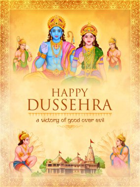 Ram, Sita, Laxmana, Hanuman, Bharat ve Shatrughna Dussehra Navratri festivali için Ram Darbar 'da.