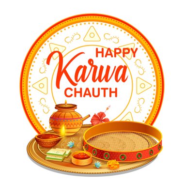 Hindu festivali Mutlu Karwa Chauth 'u kutlamak için Pooja thali nişanı verildi.