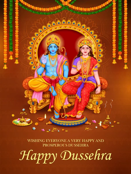 Lord Ram and Sita in Ram Darbar for Dussehra Navratri festival of India poster — Stock Vector