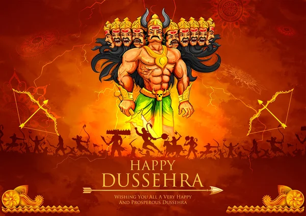 Ravana mit zehn Köpfen für Navratri Festival of India Poster für Dussehra — Stockvektor