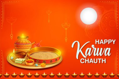 Hindu festivali Mutlu Karwa Chauth 'u kutlamak için Pooja thali nişanı verildi.