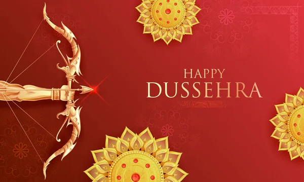 Lord Rama segurando Arco e Flecha em Happy Dussehra festival da Índia fundo — Vetor de Stock