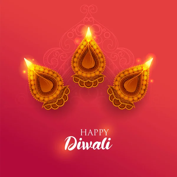 Illustration Brinnande Diya Happy Diwali Holiday Bakgrund För Ljusfestival Indien — Stock vektor