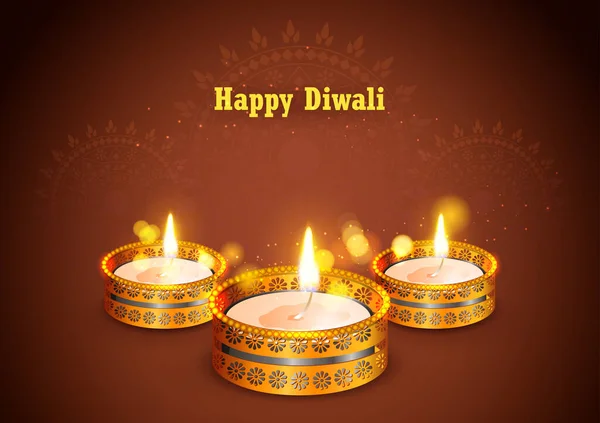 Illustration Des Brennenden Diya Auf Happy Diwali Feiertag Hintergrund Für — Stockvektor