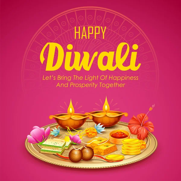 Illustration Brinnande Diya Happy Diwali Holiday Bakgrund För Ljusfestival Indien — Stock vektor