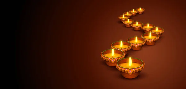 在喜庆的Diwali假日背景上为印度光明节燃点Diya的图解 — 图库矢量图片
