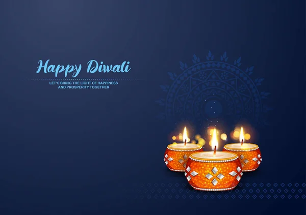 인도의 가벼운 축제를 Happy Diwali 홀리데이 배경에서 디야를 태우는 — 스톡 벡터