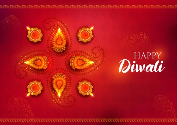 Illustration Brinnande Diya Happy Diwali Holiday Bakgrund För Ljusfestival Indien — Stock vektor