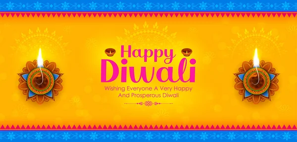 Illustration Gravure Diya Sur Happy Diwali Fond Vacances Pour Festival — Image vectorielle