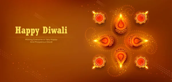 Illustration Burning Diya Happy Diwali Holiday Background Light Festival India — Stock Vector