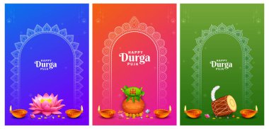 Mutlu Durga Puja Subh Navratri 'deki Tanrıça Durga' nın tasviri Promosyon Satış Bayrağı için Hindistan dini arka plan tasarımı