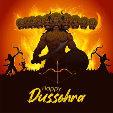 Lord Rama 'nın Dussehra Navratri festivalinde Ravana' yı öldürüşünün resmi.