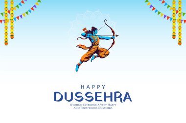 Lord Rama 'nın Mutlu Dussehra Festivali' nde Bow ve Arrow 'u tutarken Hindistan arka planında çekilmiş bir resim.