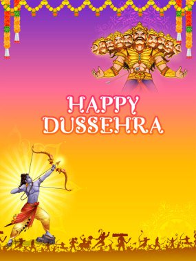 Lord Rama 'nın Dussehra Navratri festivalinde Ravana' yı öldürüşünün resmi.