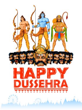 Dussehra Navratri festivalinde Lord Rama, Laxman, Hanuman ve Ravana 'nın resimleri.