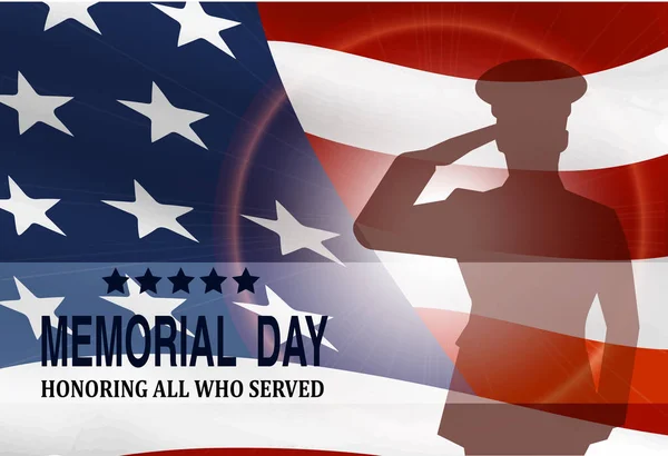 Memorial Day Greeting Card Flag Soldier Background — Stock Vector