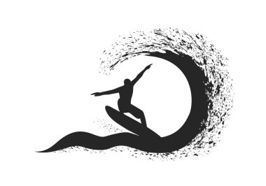 Sörfçü dalga okyanus üzerinde hareket.