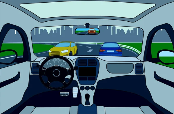Pohled Silnici Auto Interiéru Vektorové Ilustrace — Stockový vektor