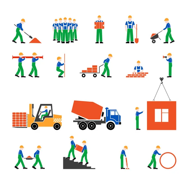 Conjunto Iconos Los Trabajadores Construcción Estilo Plano — Vector de stock