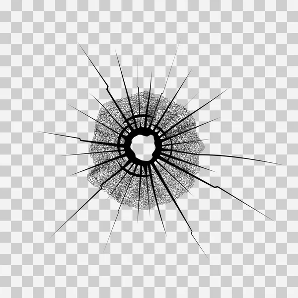 Gat Van Een Kogel Het Glas Een Transparante Achtergrond — Stockvector