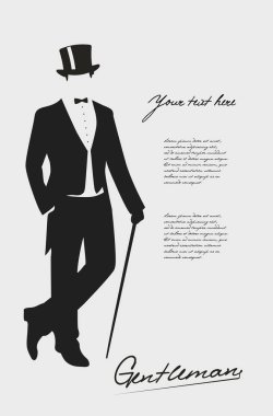 Silhouette of a gentleman in a tuxedo. clipart