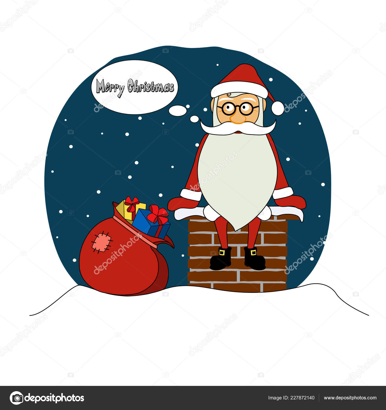 Dessin Animé Drôle Père Noël Sur Toit Avec Des Cadeaux