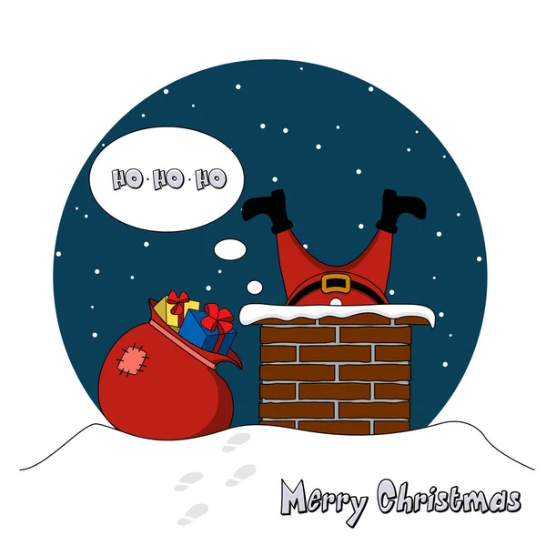 Auf Dem Dargestellten Bild Klettert Weihnachtsmann Mit Geschenken Die Röhre — Stockvektor