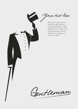 Silhouette of a gentleman in a tuxedo. clipart