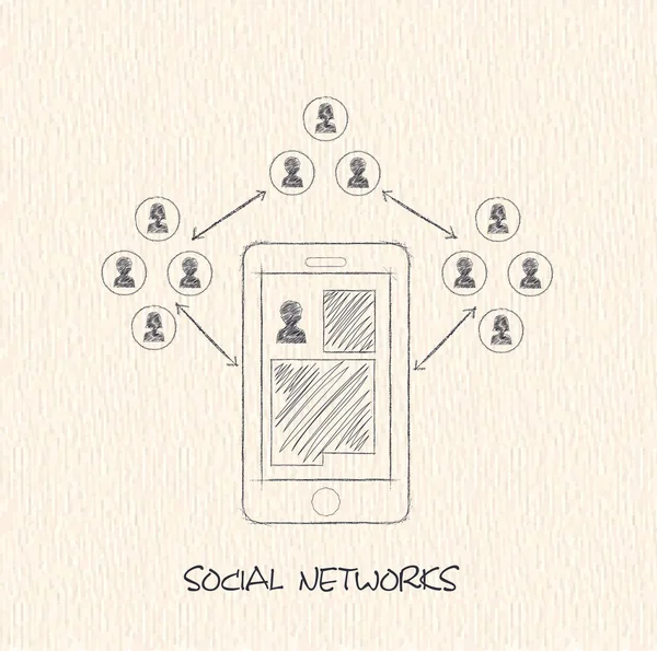 Schéma Crayon Dessin Des Réseaux Sociaux Communication Personnes Internet — Image vectorielle