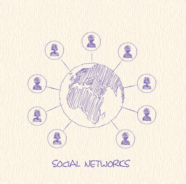 Disegno Schema Matita Dei Social Network Comunicazione Persone — Vettoriale Stock