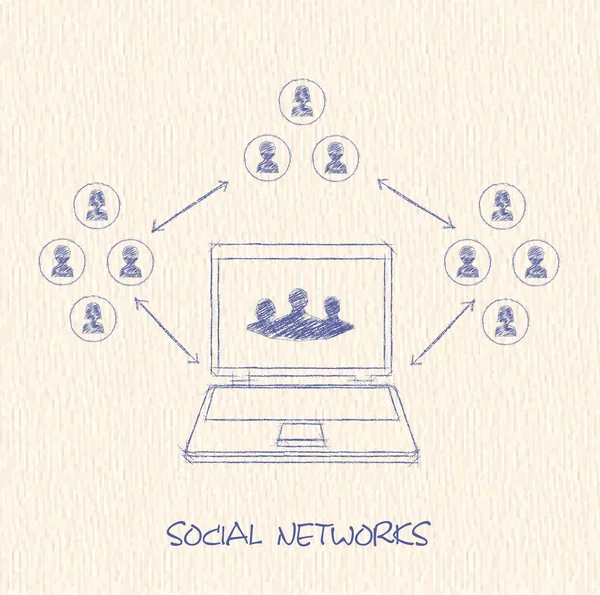 Disegno Schema Matita Dei Social Network Comunicazione Persone — Vettoriale Stock