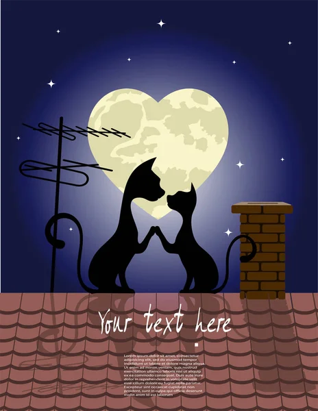 Chats Couple Amoureux Sur Toit Sur Fond — Image vectorielle