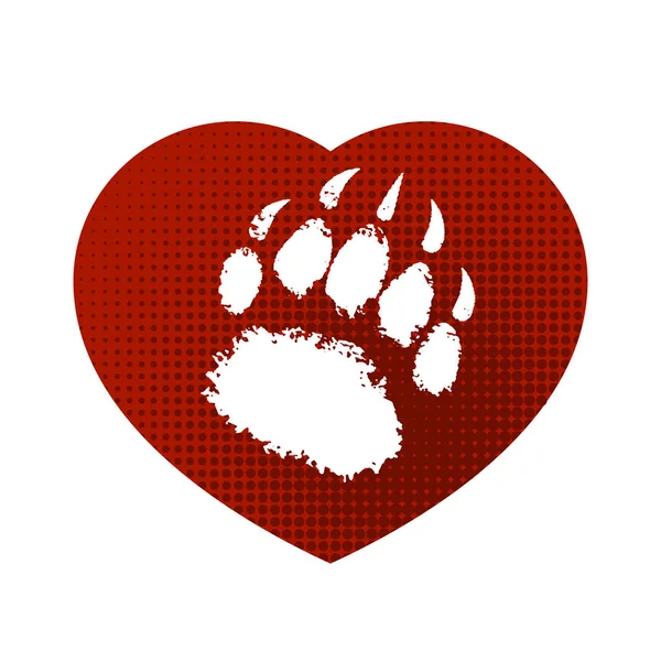 Animal Paw Covers Heart Grunge Style — Stock Vector