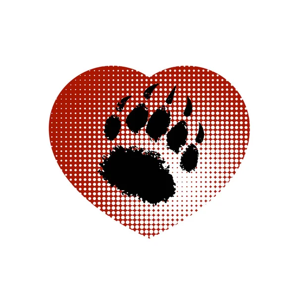 Animal Paw Covers Heart Grunge Style — Stock Vector