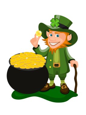 Altın sikke tutan komik cüce çizgi film resim.