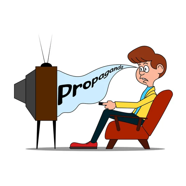 Мультфильм Смешной Человек Смотрит Телевизор — стоковый вектор