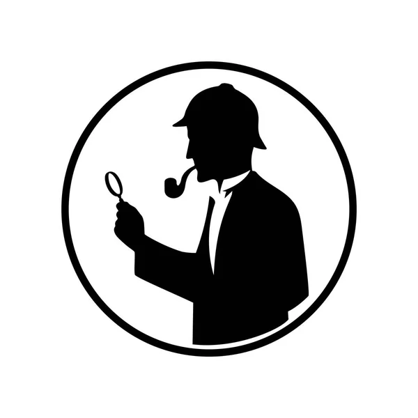 Icon of the detective with a magnifying glass. — Stock Vector